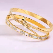 2PCS Stylish Gold plated Women s Minimalist Bangle Bracelets Fashion Jewelry Set