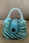 Vintage Murano Style Art Glass Hand Blown Turquoise Purse Handbag