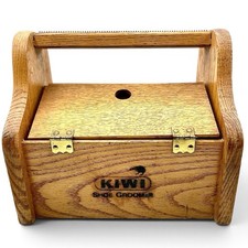 Vtg Kiwi Shoe Groomer Wooden SHOE SHINE BOX Valet Storage Caddy Foot Rest EUC