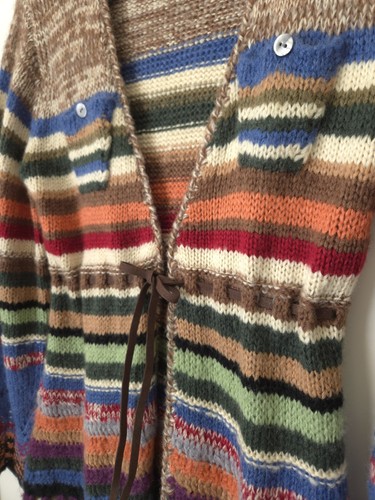 Boston Proper Damen Long Strickjacke Gr. L Mehrfarbig Hippie Häkel Retro - Bild 5 von 13