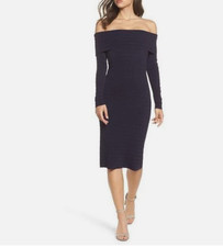Eliza J women's bodycon dress black off the shoulder long sleeve medium