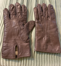 Unisex Vintage Brown Calfskin cashmere lined Leather Gloves Sz M Retro
