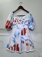 New Woman’s White Mini Dress With Blue And Red Accents Summer Size Small Sexy
