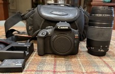 Canon EOS Rebel T7 DSLR Camera Black w/ Canon 75-300mm Zoom Lens, Charger Case