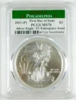 2021 (P) $1 Silver Eagle 1 Oz Ty 1 Emergency Issue PCGS MS70 FDOI Gem Coin C4617