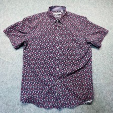 Nick Graham Button Down Mens L Stretch Floral Polyester Navy Blue Print