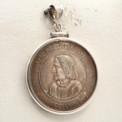 Christopher Columbus Santa Maria Anniversary Silver Coin Sterling Charm Pendant
