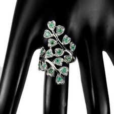 925 Sterling Silver Ring Round Emerald Natural Gemstone Jewelry Size 9