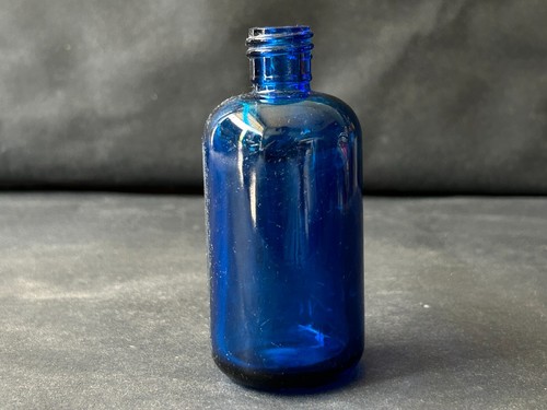 VECCHIA BOTTIGLIA DI VETRO VUOTA BLU COBALTO RARA UNICA VINTAGE, DA COLLEZIONE (BB.1) - Foto 8 di 13