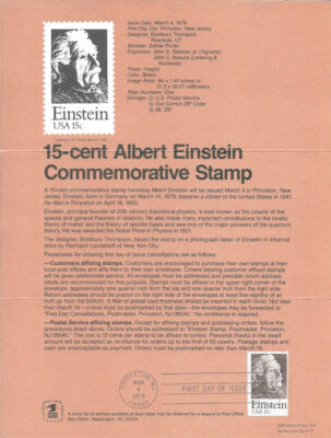 #1774 15c Albert Einstein Stamp Poster - Unofficial Souvenir Page Folded HC