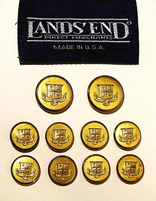 LANDS END REPLACEMENT BUTTONS 10 GOLD TONE 2-PART METAL BUTTONS FAIR USED COND.