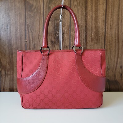 GUCCI Monogram GG Leather Canvas Satchel Tote Bag