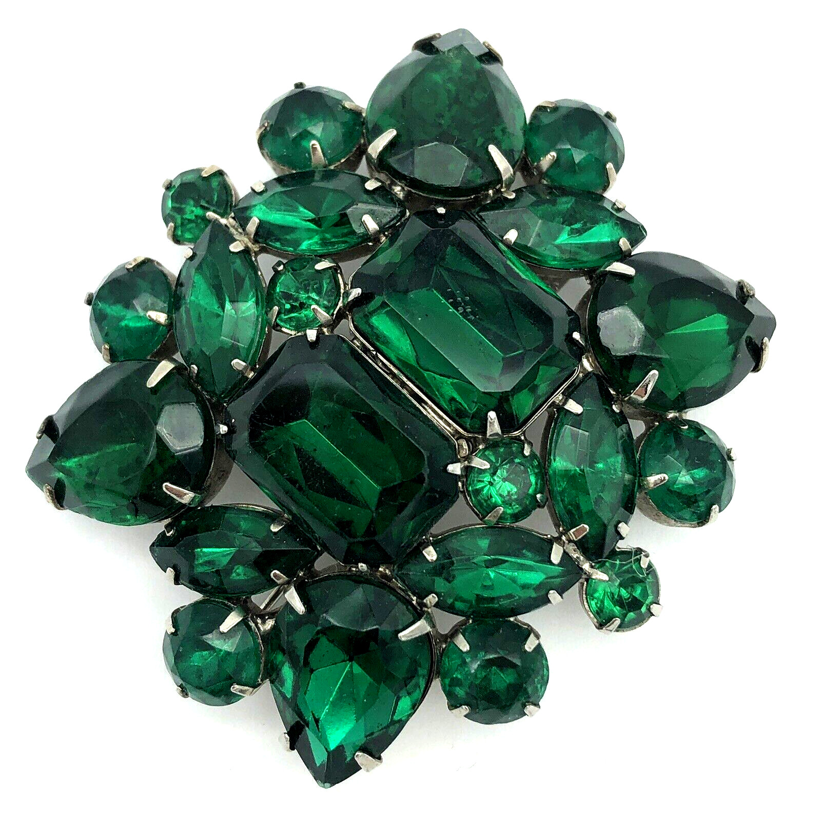 Green Rhinestone Statement Brooch Large Vintage - image 7