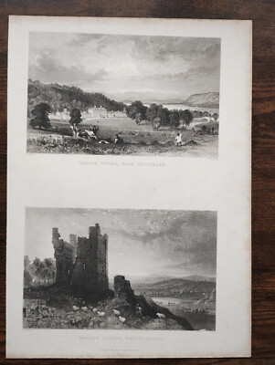 Dallam Tower & Brough Castle, Westmorland - antiker Druck - 1835