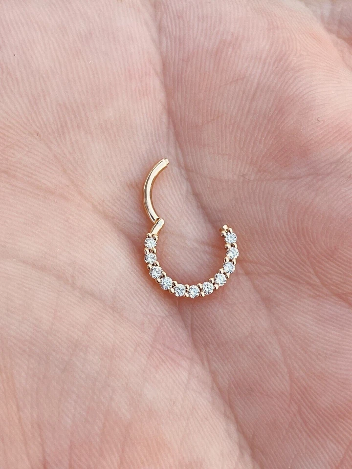 Anel de nariz clicker septo orelha de argola Daith com diamantes naturais ouro amarelo 14k - Imagem 2 de 2