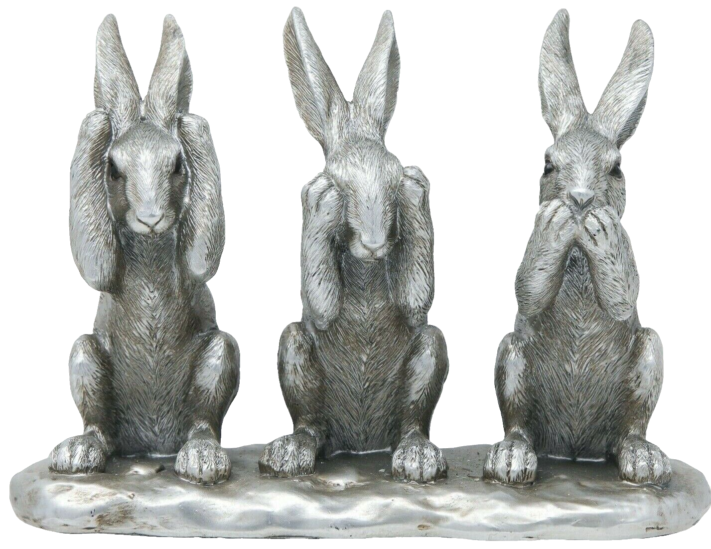 Silver Hare Ornament Wise Hares Statue See No Evil Hear Speak Resin Figure SALE