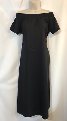 Next Kleid Größe 10 Tall Schwarz Schulterfrei Bardot Midi Tencel Urlaub Neu