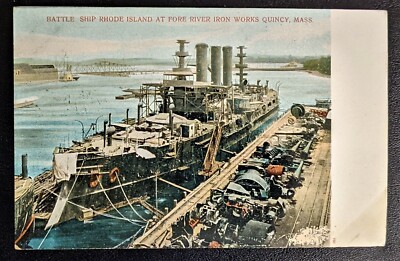 VTG USS Rhode Island Battleship Navy Quincy, Mass Posted Postcard