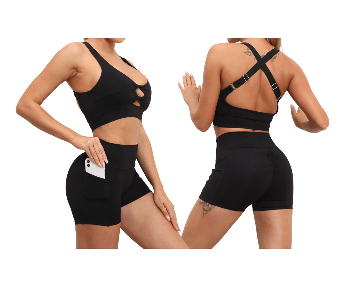 Women Gym Shorts Bra Set Sport Outfit Push Up Workout Clothes Fashion  Fitness