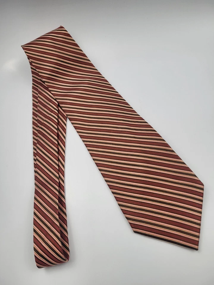 Corbata de seda Claiborne salmón naranja rosa rayas diseñador hombre 59 x 3,5/8 Foto 2 de 4