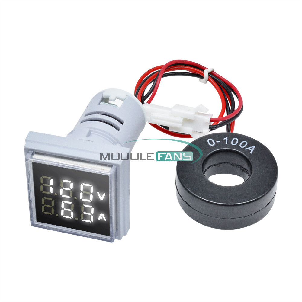 22mm Panel Mount Meter LED Digital Dual Display Voltmeter Ammeter AC 60 ...