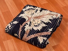 Throw Twin Cotton Blanket Indian Floral Print Kantha Quilt Bedspread Bedding