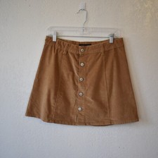 70s Corduroy Skirt Button Front Sz 9 Mini Camel Boho Cowgirl Rodeo Western