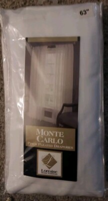 NEW Monte Carlo Pinch Pleated Draperies  Snow White Sheer Pair 48'' X 63'' 