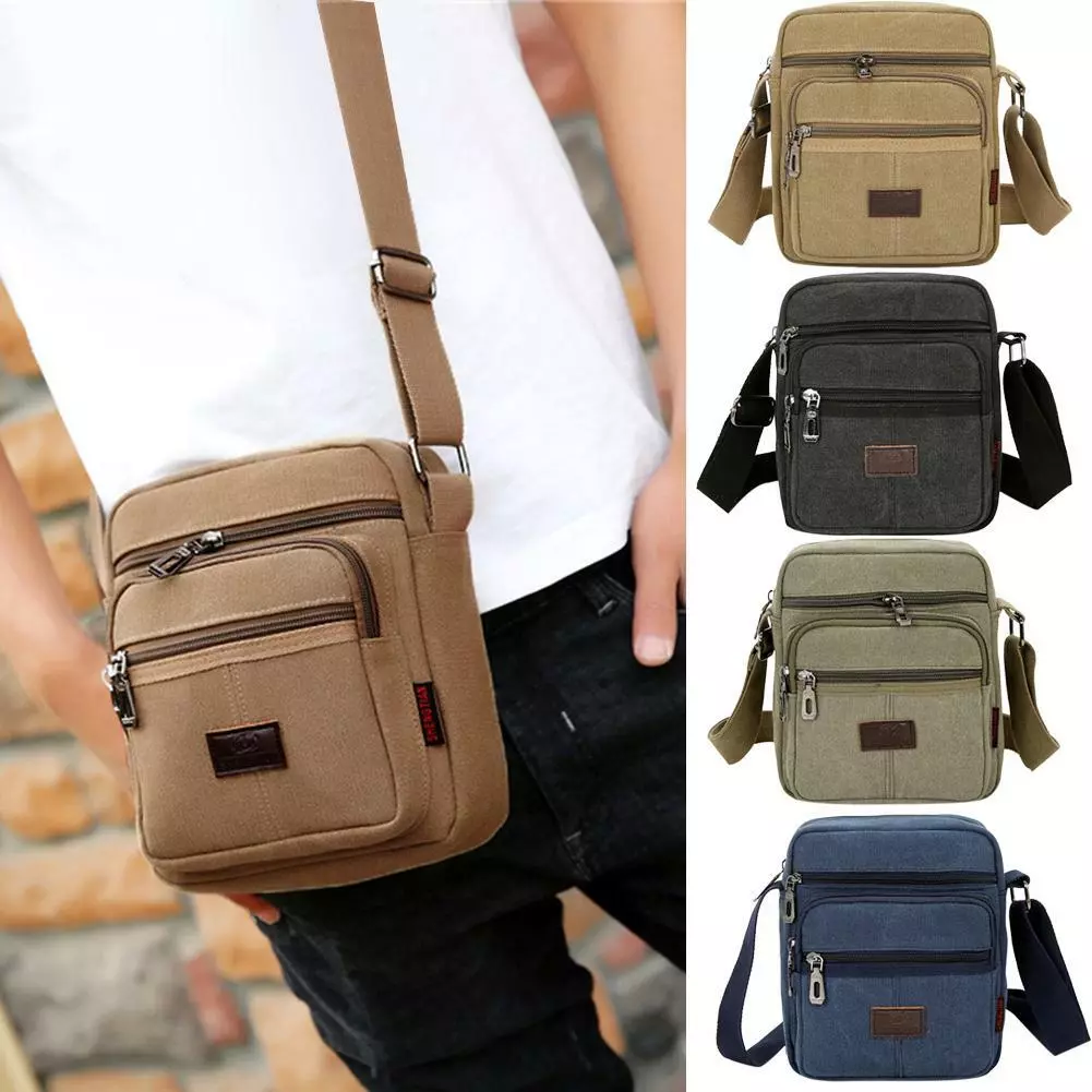 Canvas Crossbody Shoulder Bag Men Zipper Casual Travel Male Messenger Pack