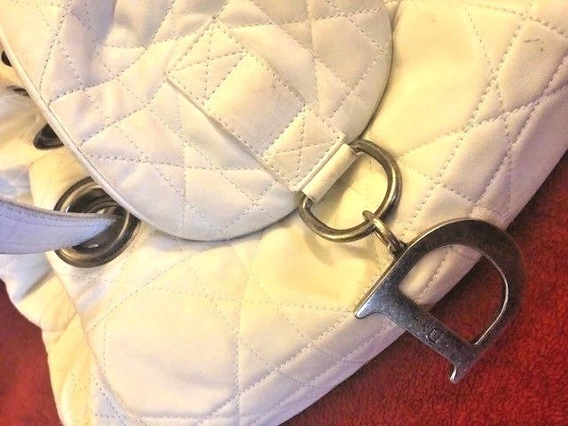 Sac fourre tout authentique Christian Dior blanc Paris vintage cuir blanc luxe