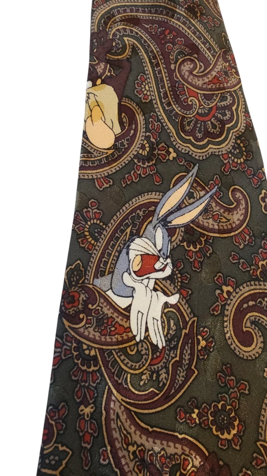Corbata de cuello Looney Tunes Mania para hombre verde cachemira insectos conejito Taz dibujos animados negocios Foto 2 de 4