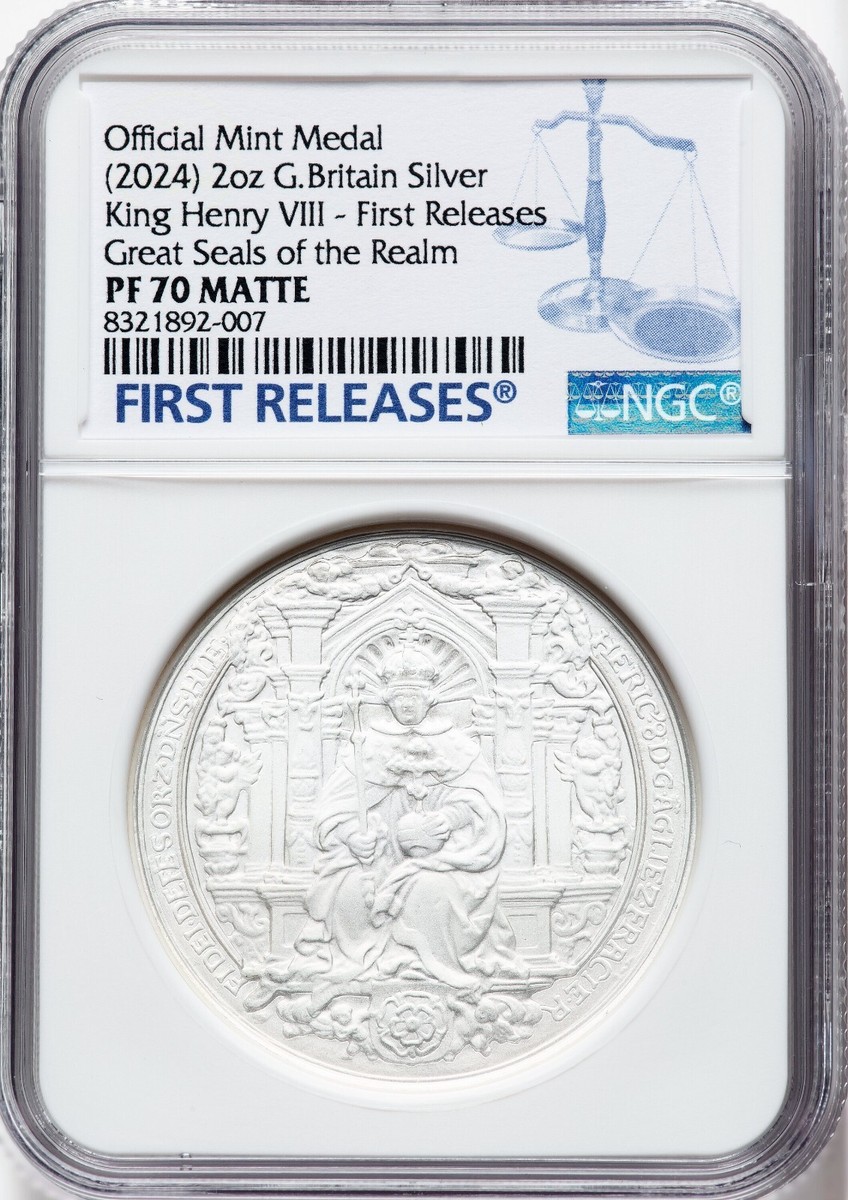 NGC-PF70 Matte ファーストリリース　2024 ヘンリー8世の大印章 UK - 2024 Great Seals 2oz Henry VIII 1st Release - NGC PF70 Matte