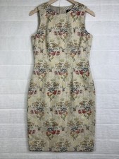 David Meister Women  s Sleeveless Floral Beaded Beige Brocade Dress Size 39