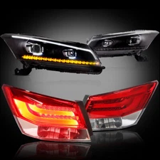 Vland LED Headlights & RED Tail Lights For 08-12 Honda Accord Front &Rear Lamps