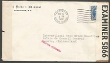 1942 Red Cross Censored Cover 5c Mufti Vancouver BC to Switzerland (AX receiver)
