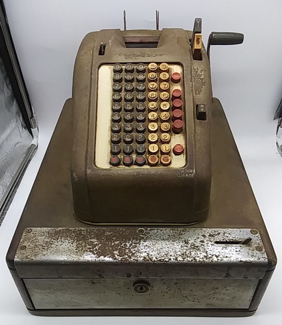 VINTAGE SMITH CORONA? ADDING MACHINE CASH REGISTER WITH WOODEN