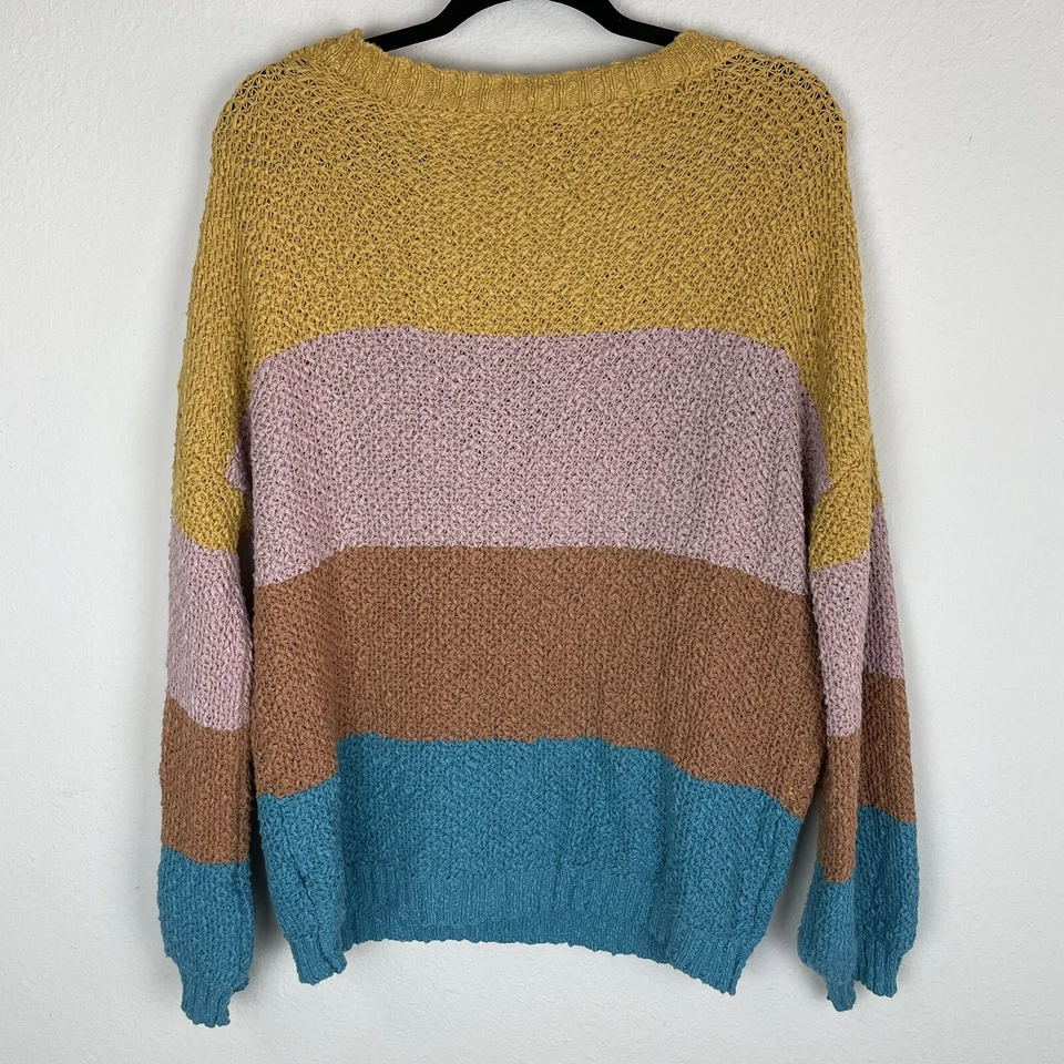 Blank Paige Colorblock Muted Stripe Oversized Sweater, Large Puffy Sleeves Foto 2 de 4