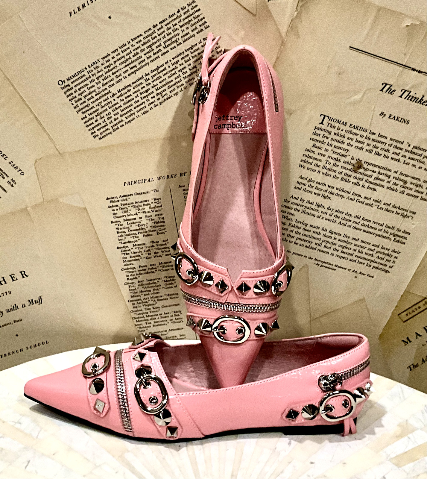 Свободные люди Джеффри Кэмпбелл Roxine Балетки с заклепками из розовой кожи с острым носком 6 НОВЫХ 29290₽