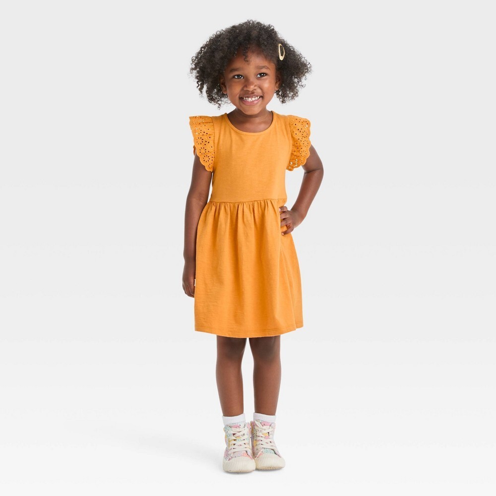 mustard jersey dress Toddler Girls' Knit with Pocket Cat & Jack Dark Yellow, 5T light blue pleated satin maxi dress