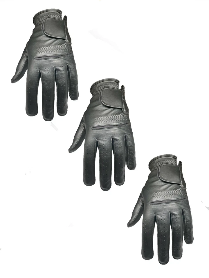 EAGLE EYE ***New*** (3) Mens All Cabretta Black Leather Golf Gloves (Left Hand)