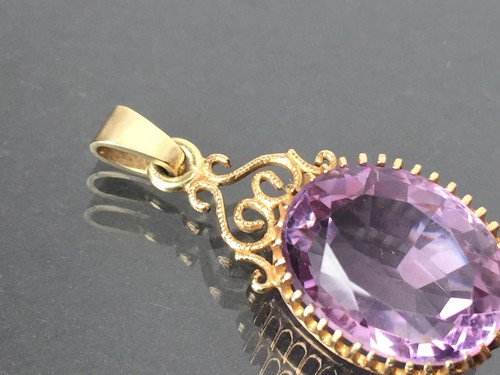 antico ciondolo stile liberty - ametista viola fuoco - oro 585 fatto a mano 1900 circa - Foto 3 di 12