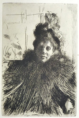 Anders Zorn  '' Gerda Hagborg  ''  Radierung/Gravure 1896  24 x 30,5 cm