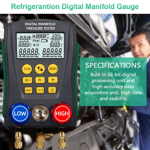 NEW Refrigeration Digital Manifold Gauge HVAC Vacuum Pressure Temp Tester Kit US - Picture 9 of 18