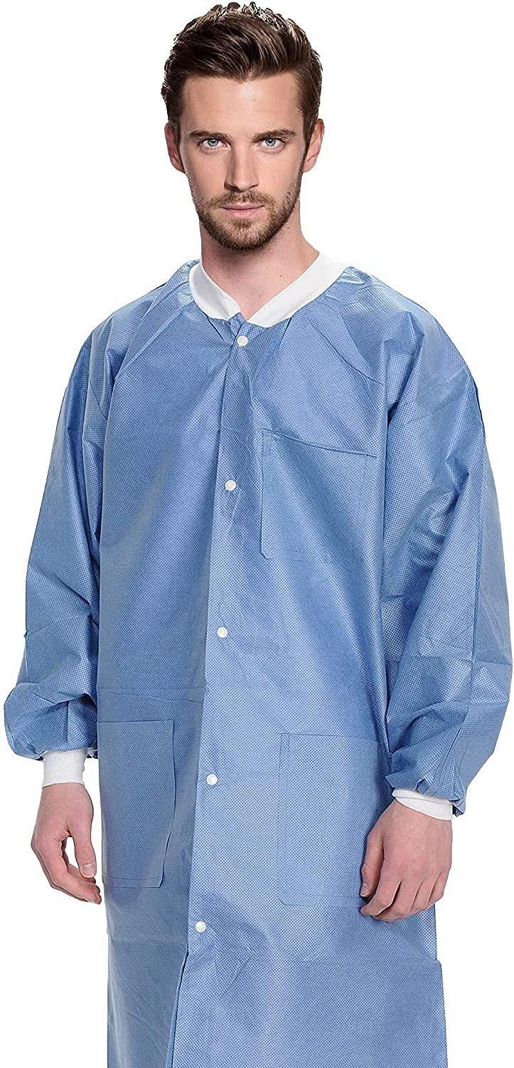 Disposable Blue SMS Lab Coat 44 Inches Long Large Pack of 10