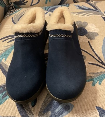 JAMBU Women s Mule Clog Memory Foam Fur Blue 6.5 New 