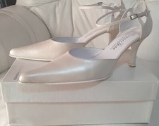 Scarpe sposa donna nuove tacco 7 vera pelle perlato avorio decollete calzature 