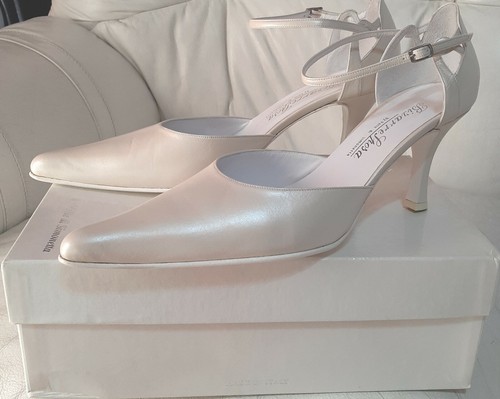 Scarpe sposa donna nuove tacco 7 vera pelle perlato avorio decollete  calzature | eBay