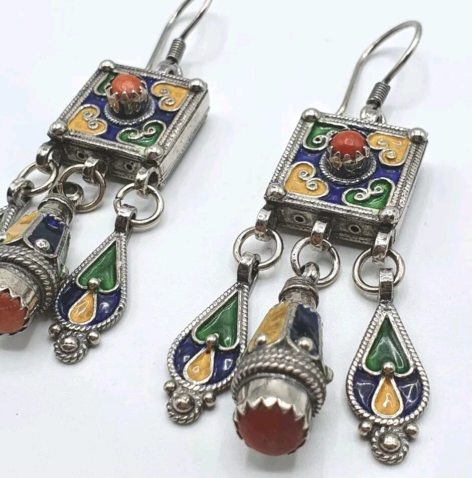 Novo Brinco de Prata 925 Esmalte Coral Vermelho Moda Feminina Novo Estilo Vintage - Imagem 2 de 3