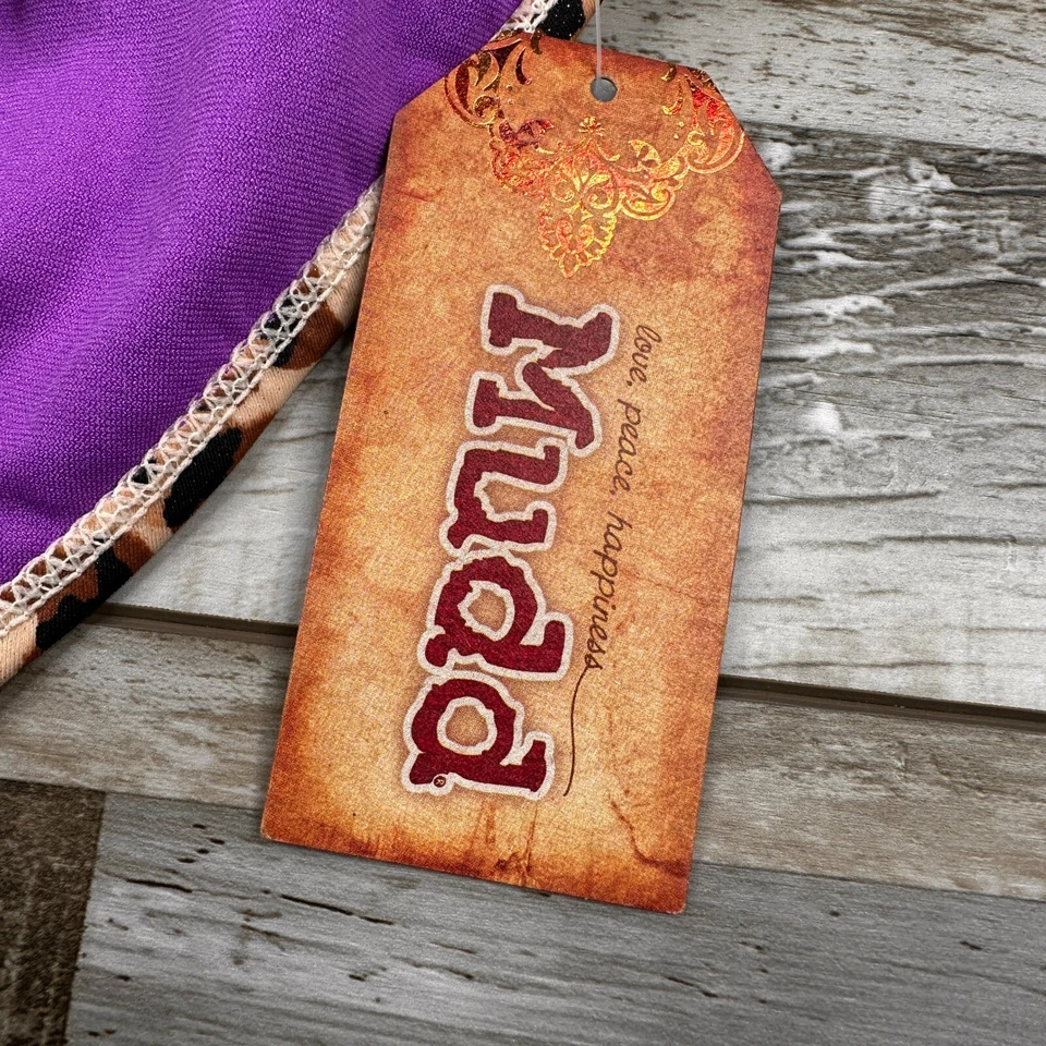 Mujer Nuevo con Etiquetas XS Mudd Bikini Parte Inferior Traje de Baño Leopardo Púrpura Volantes Foto 2 de 4