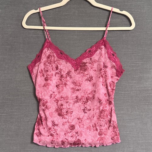 Vintage Cinema Etoile Top Small Pink Floral Mesh Lace Babydoll 90s Y2K Tank Cami - Image 1